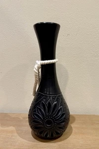 Schwarze Ton Keramik Oaxacan mexikanische Volkskunst durchbohrt durchbrochen Vase 10" - Bild 1 von 8
