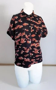Black brown Red Short Sleeve Top Summer Blouse Art Abstract Print New Look 8 10 - Picture 1 of 6