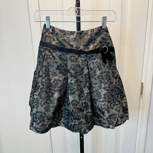 Bonnie Jean Girl's Skirt Size 14 Black Silver Floral Lines Mini Lacey Flare - Picture 1 of 13