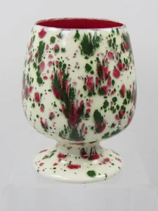 Vintage Green & Red Spatterware Red Interior Drip Glaze Small Ceramic Goblet - Picture 1 of 11