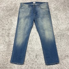 Hudson Sartor Jeans Mens 38 39x30 Slouchy Skinny Distressed Destroyed Blue GUC