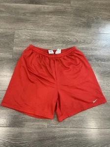 VINTAGE Nike Shorts Youth Medium Red White Swoosh Mesh Elastic Waist 90s Hole - Picture 1 of 4