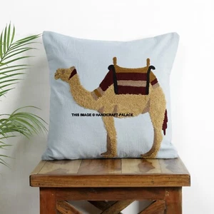 Indian Handmade Suzani Embroidered Camel Design Cushion Case 16x16" Pillow Cover - Picture 1 of 3