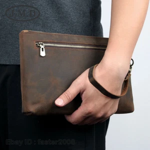 Genuine Leather Briefcase Wrist Clutch Sling Men Messenger Bag Organizer Handbag - Picture 1 of 12