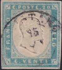 1855 - Sardegna - 20 Centesimi Cobalto Latteo Chiaro - Sassone 20c - Oristano