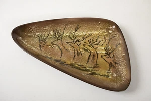 Mid Century Ceramic Dish (LC2) Stag Buck Deer Image (JSF6) Triangle Plate Bowl - Picture 1 of 10