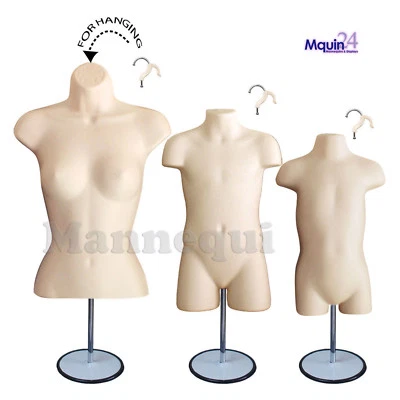 3 Mannequin Torsos -Flesh Female Child Toddler Body Forms + 3 Stands + 3 Hangers - Image 1 of 4
