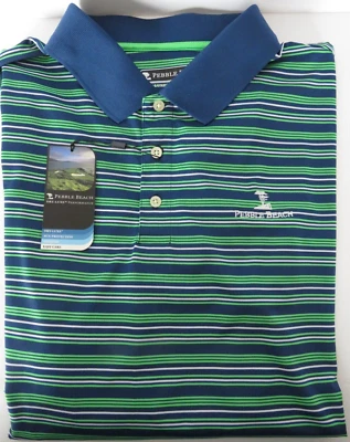 Pebble Beach Polo Shirt Mens XXL Blue Striped Dry Luxe Cali Golf Golfer Stretch - Image 1 of 4