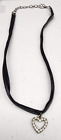 12In Choker Necklace, Faux Black Leather W/ Rhinestone Heart