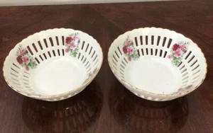 Formality By Baum Bros. Set Of 2 Small Bowls Shabby Floral Roses Red & Pink 5” - Picture 1 of 6