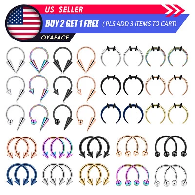 12/18Pcs 16G Septum Pincher Horseshoe Nose Rings Septum Jewelry Helix Lip Ring - Image 1 of 4