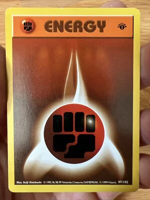 Stamp Bleed Error! Fighting Energy Base Set 97/102 1st Edition Pokémon 1999 - Image 1 of 4