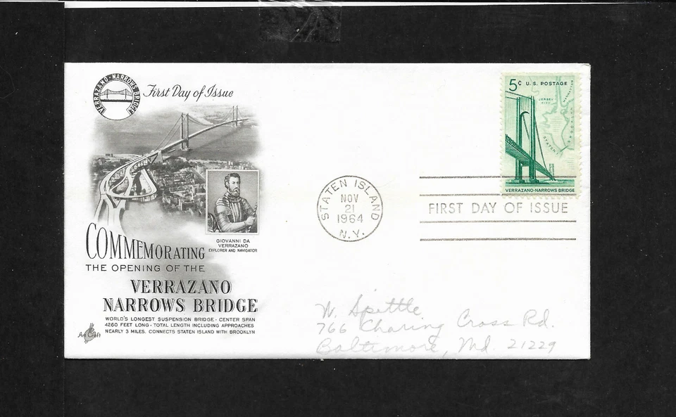 Scott 1258 Verrazano Narrows Bridge Nov 21, 1964 PencilArtcraft Cachet FDC - Image 1 of 1