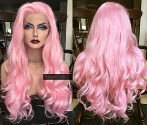 USA | Pastel Pink LACE FRONT Wigs for White Women | Long Curly Cosplay, Chemo - Picture 1 of 12