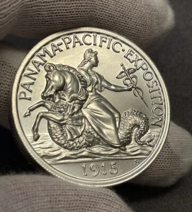 1915 PAN-PAC $2.5 tributo 2 oz plata alto relieve talla redonda como nuevo - Imagen 1 de 3