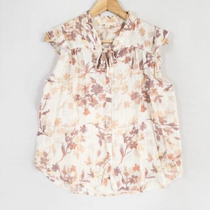 Lovestitch Shirt Blouse Size Medium Ivory Floral Button Up Lightweight Casual - Picture 1 of 8