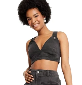 Wild Fable Women Vest Crop Denim Tank Button Detail Black Wash XXS NEW - Picture 1 of 5