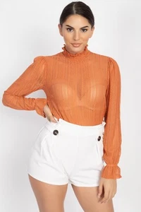 Ruffle Mock Neck Lace Top - Picture 1 of 5