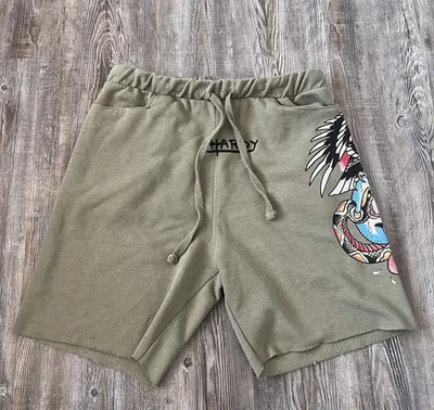 Pantalones Cortos de Sudadera Ed Hardy Para Hombre Medianos Verde Gráfico Cabeza de Tigre Polar Cordón Foto 1 de 4