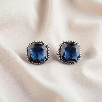 Abotoaduras de designer de joias prata esterlina 925 pedra preciosa topázio azul Londres 0,61" - Imagem 1 de 4