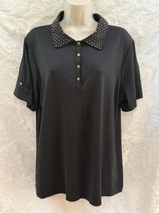 ZENERGY GOLF Women’s Polo~CHICO’S Size 3~S/S Stretch BLACK Snaps GOLD Bling EUC - Picture 1 of 7