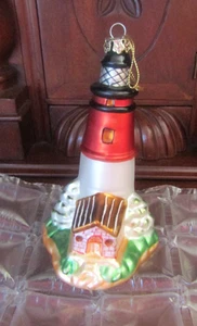 Faro soplado/pintado a mano adorno de Navidad náutico 5,5" H - Imagen 1 de 8