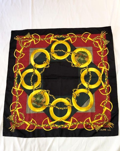 CELINE Sciarpa grande in seta design a catena 86 cm