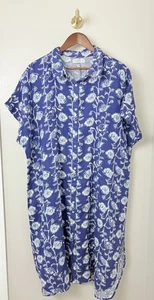 Natural Life Women’s Sz XL Blue Floral Collared Shirt Dress Short Sleeve Midi - Picture 1 of 11