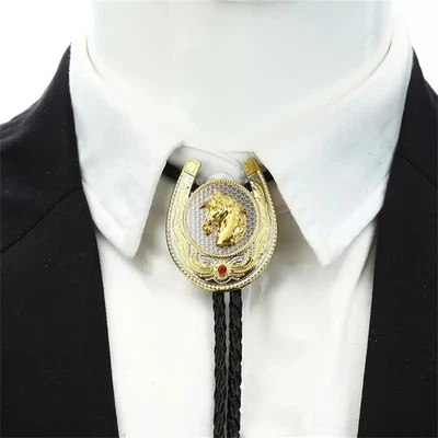 Caballo Tono Dorado Bolo Corbata Western Hombres Vaquero Collar Novio Boda Foto 1 de 3