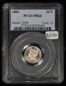 1883 3c Nickel Three Cent Piece Proof Coin - PQ Looks Cameo - PCGS PR 66 - B5190 - Picture 1 of 6