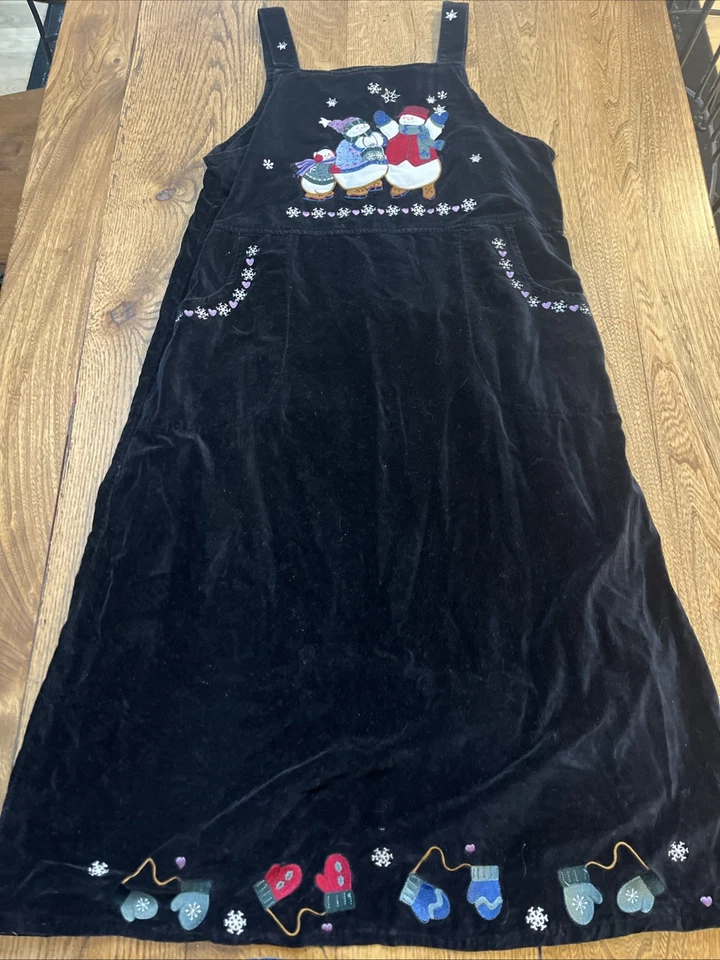 Christopher & Banks Vestido Mono Terciopelo Negro, Muñeco de Nieve Invierno Navidad Talla 14 Foto 1 de 4