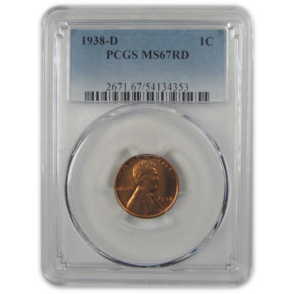 1938 D Lincoln Wheat Cent MS 67 RD PCGS Penny Uncirculated SKU:I22397 - Image 1 of 4