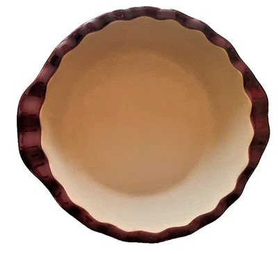 PAMPERED CHEF Family Heritage Stoneware 9" Deep Dish Pie Plate Cranberry Scallop - Image 1 of 4