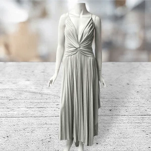 Halston Silver Metallic Spaghetti Strap Pleated Bottom Dress 70’s , Marilyn Monr - Picture 1 of 5