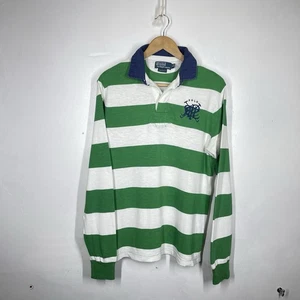 Polo Ralph Lauren Rugby Shirt Mens M Green White Stripe Lightweight 90s Vintage - Picture 1 of 4