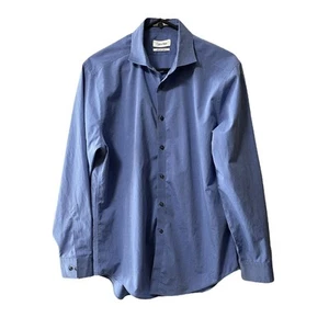 Calvin Klein Herren Hemd Button Down 32/33 Langarm Blau Slim Fit Polka Dots - Bild 1 von 10