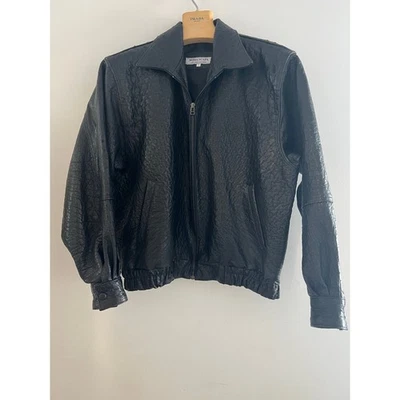 Chaqueta Bomber Vintage Moda Scapa Cuero Avestruz Genuino Negra Talla Mediana Foto 1 de 4