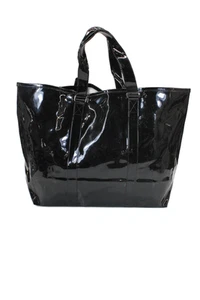 Marc Jacobs Womens Double Handle Large Glossy Faux Leather Tote Handbag Black - Picture 1 of 6