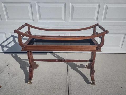 Baker Furniture Georgian Carved Mahogany Tea Cart Table Rolling Removable Tray Cover
