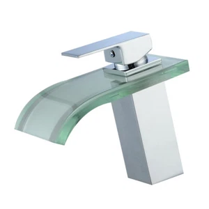 Grifo mezclador de un orificio/mango cromo cascada de vidrio cascada grifo lavabo baño 7" SIN LED - Imagen 1 de 11