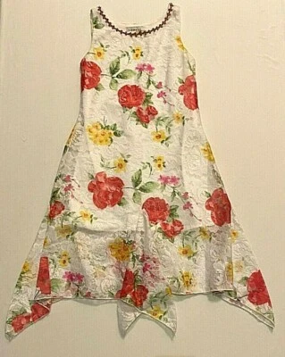 GEORGE Girls Party Midi Lace DRESS-Sleeveless-Lining-Child MED-White Floral-NEW - Image 1 of 4