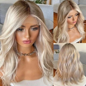 Ash Blonde Ombre Human Hair Wig Body Wave Brazilian Remy Hair13X4 Lace Front Wig - Picture 1 of 9