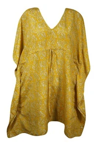 Womens Sungold Yellow Kaftan Beach Floral Kaftan Leisure Wear Housedress L-2X - Picture 1 of 3