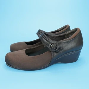 ZAPATOS CÓMODOS DE CUÑA MARY JANE de tela marrón elástica para mujer AETREX TALLA 11 C anchos - Imagen 1 de 11