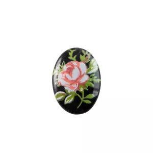 Vintage Floral Pink Rose on Black Cabochons Japan 14x10mm (4) - Picture 1 of 1
