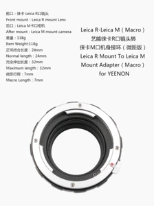 Nuevo adaptador Yeenon LR-LM macro para lente Leica R a cámara Leica M - Imagen 1 de 4