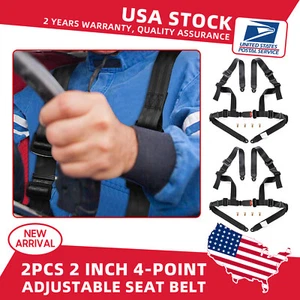 MGT 2PC 2" 4-Point Adjustable Racing Seat Belts Harness BLACK Shoulder Straps - Picture 1 of 13