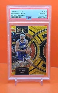 🟣🟠🟣 2023 SELECT DEVIN BOOKER #143 GOLD GLITTER PSA 10 💎MINT SUNS 🟣🟠🟣 - Picture 1 of 2