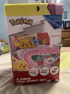 Juego de cama para niños 4 piezas Pokemon tamaño completo juego de sábanas Pickachu Charmander Foto 1 de 4