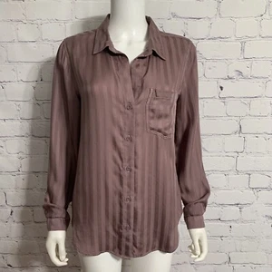 Cloth & Stone Anthropologie Women’s Blouse M Mauve Stripe Collar Long Sleeve - Picture 1 of 4